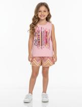 Conjunto Feminino Regata Estampa Etnica C/ Shorts Em Tactel Nº 4 Ao 10