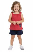 Conjunto Feminino Regata Poá Bolinhas Aplicação Gato C/ Short Tecido Nº 2 Ao 3