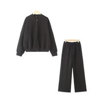 Conjunto Feminino Retrô De 2 Peças: Jaqueta Bomber De Veludo E Calça De Cintura Alta Com Cadarço - NONE