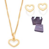 Conjunto Feminino Rommanel Coração Vazado Colar + Brincos + Pingentes Banhado Ouro 18k
