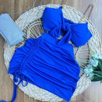 Conjunto Feminino Saia Ajuste na Lateral e Cropped Laço 0308 Conjunto Feminino Saia Ajuste na Lateral e Cropped Laço 0308