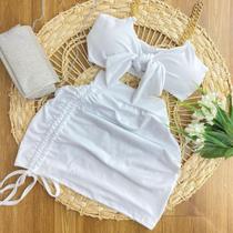 Conjunto Feminino Saia Ajuste na Lateral e Cropped Laço 0308