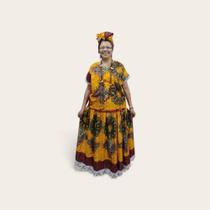 Conjunto Feminino Saia + Bata + Pano de cabeça- Estampa Africana em Ankara