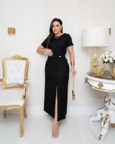 Conjunto Feminino Saia Com Fenda Blusa Top Com Manga Curta