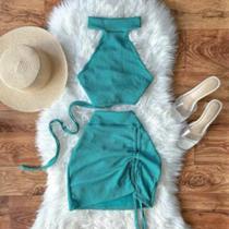 Conjunto Feminino Saia Cropped Moda Gringa Fenda