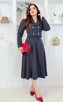 Conjunto Feminino Saia e Blazer Curto Social Alfaiataria Giz Conjunto Feminino Saia e Blazer Curto Social Alfaiataria Giz