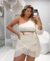 Conjunto Feminino Saia E Body Renda Decotado Plus Size Festa