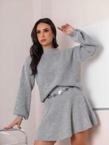 Conjunto Feminino Saia Godê Curta Blusa Manga Bufante Tricot