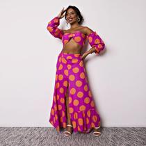 Conjunto Feminino Saia Longa Com Fenda Cropped Frente Única