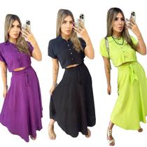 Conjunto Feminino Saia Longa e Blusinha Cropped Viscolinho