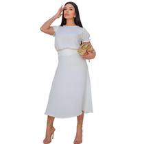 Conjunto Feminino Saia Midi Blusa Moda Elegante Alfaitaria