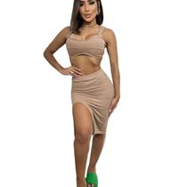 Conjunto Feminino Saia Midi Com Fenda + Cropped Top amarrar Conjunto Feminino Saia Midi Com Fenda + Cropped Top amarrar