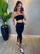 Conjunto Feminino Saia Midi + Top Faixa Cropped Multiformas Amarrações Conjunto Feminino Saia Midi + Top Faixa Cropped Multiformas Amarrações
