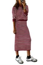 Conjunto Feminino Saia PRETTYGARDEN Suéter Listrado Vinho XL Conjunto Feminino Saia PRETTYGARDEN Suéter Listrado Vinho XL
