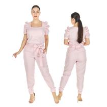 Conjunto Feminino Scrub Manga Curta Bufante Rosa Bebê