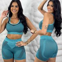 Conjunto Feminino sem costura Cintura Alta Levanta Bumbum Fitness