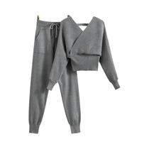 Conjunto Feminino Sexy De Top Sem Costas Em Tricô Canelado E Calça Harem Longa Estilo Coreano Para Conjunto Feminino Sexy De Top Sem Costas Em Tricô Canelado E Calça Harem Longa Estilo Coreano Para