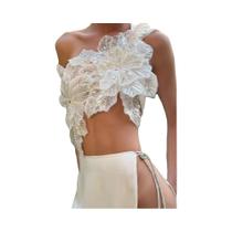 Conjunto Feminino Sexy Y2K Chic Com Lantejoulas E Flores, 2 Peças, Top De Alça Assimétrica E Saia