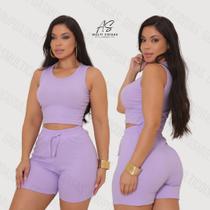Conjunto feminino short e blusinha cropped nadador em malha canelada conforto e qualidade com excelente acabamento qualidade premium