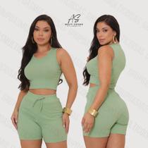 Conjunto feminino short e blusinha cropped nadador em malha canelada conforto e qualidade com excelente acabamento qualidade premium Conjunto feminino short e blusinha cropped nadador em malha canelada conforto e qualidade com excelente acabamento qualidade premium