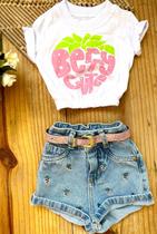 Conjunto feminino short jeans e cropped disney - menina - Cheios de Charme