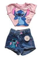 Conjunto feminino short jeans e cropped disney - menina Conjunto feminino short jeans e cropped disney - menina