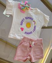 Conjunto feminino short rosa blusa estampada sol tamanho 4 Conjunto feminino short rosa blusa estampada sol tamanho 4