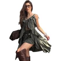 Conjunto Feminino Shorts + Blusa Mullet Babado Boho Conjunto Feminino Shorts + Blusa Mullet Babado Boho
