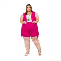 Conjunto Feminino Shorts Colete Liso Plus Size Extra Grande Verão