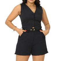 Conjunto Feminino Shorts E Colete E Cinto Em Alfaiataria Premium