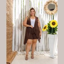 Conjunto Feminino Shorts E Colete Liso Plus Size