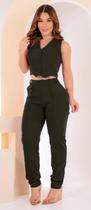 Conjunto Feminino social cintura alta e colete com botoes Conjunto Feminino social cintura alta e colete com botoes