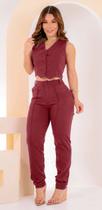 Conjunto Feminino social cintura alta e colete com botoes Conjunto Feminino social cintura alta e colete com botoes