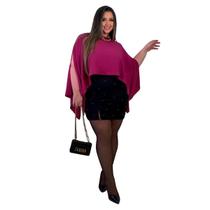 Conjunto Feminino Social Saia E Blusa Manga Babado Elegante Conjunto saia Preta e Blusa