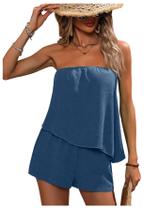 Conjunto feminino SOLY HUX de verão 2 peças com top sem alça e shorts XL