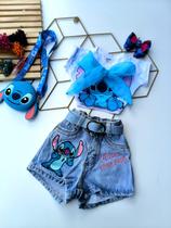 Conjunto feminino Stitch - Minnie - short jeans e cropped