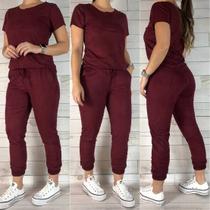 Conjunto feminino suede blusa manga curta calça jogger - Filó Modas