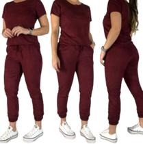 Conjunto feminino Suede calça jogguer e t shirt conjuntinho malha leve