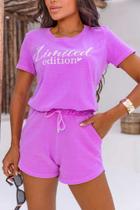 Conjunto feminino t-shirt limited edition + shorts alice off roxo