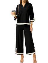 Conjunto feminino Tanming de 2 peças com blusa de tricô e calça pantalona Conjunto feminino Tanming de 2 peças com blusa de tricô e calça pantalona