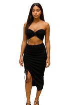 Conjunto Feminino Texturizado com Bojo Top Torcida e Saia Midi Ajustável Franzido Lateral Conjunto Feminino Texturizado com Bojo Top Torcida e Saia Midi Ajustável Franzido Lateral