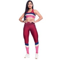 Conjunto Feminino Top Academia Calça Legging Listra Nadador