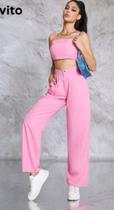 Conjunto Feminino Top + Calça Rosa - Tamanho PP