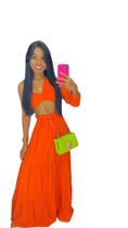 Conjunto Feminino top de um ombro só manga longa, com bojo.