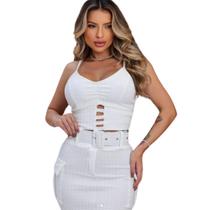 Conjunto Feminino Top e Saia Cargo Modelo Sexy Com Cinto