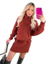 Conjunto Feminino Trico Blusa Cacharel E Saia Com Bolso