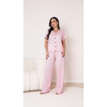 Conjunto Feminino Tricô Verão 100% Acrílico Blusa Soltinha + Calça Reta Elegante