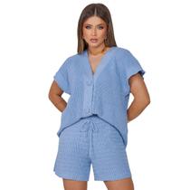 Conjunto Feminino Tricot Verão Regata Shorts Kimono