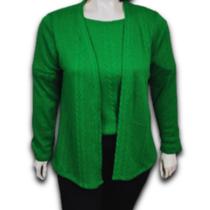Conjunto Feminino Twin Set em Crochet Manga Comprida Plus Size