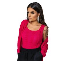 Conjunto Feminino Twin Set Tricot Cardigan e Blusa Regata para o Frio Outono Inverno Elegante Moda Social